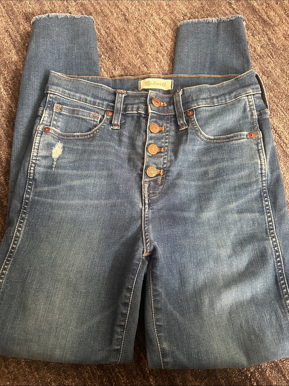 Madewell High-Rise Button-Fly Slim Jeans in Medium Blue Wash